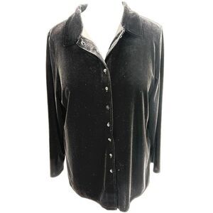 Avenue Black Velvet Long Sleeve Button Down Shirt Top Size 14/16‎